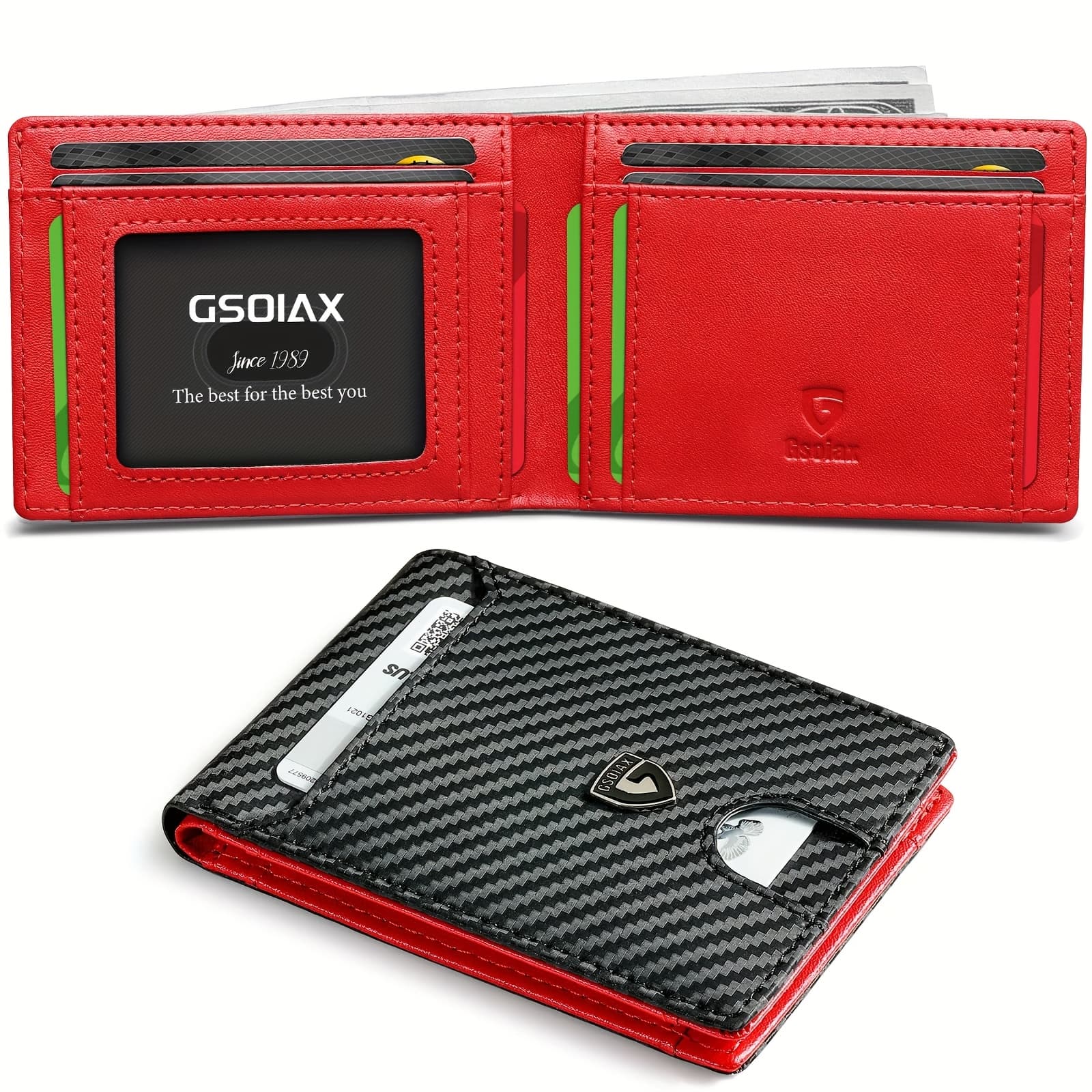 TEMU Mens Slim Wallet Rfid Blocking Bifold Wallets For Men Minimalist Genuine Leather Carbon Fiber Card Holder Money Clip Thin Mens With Gift Box