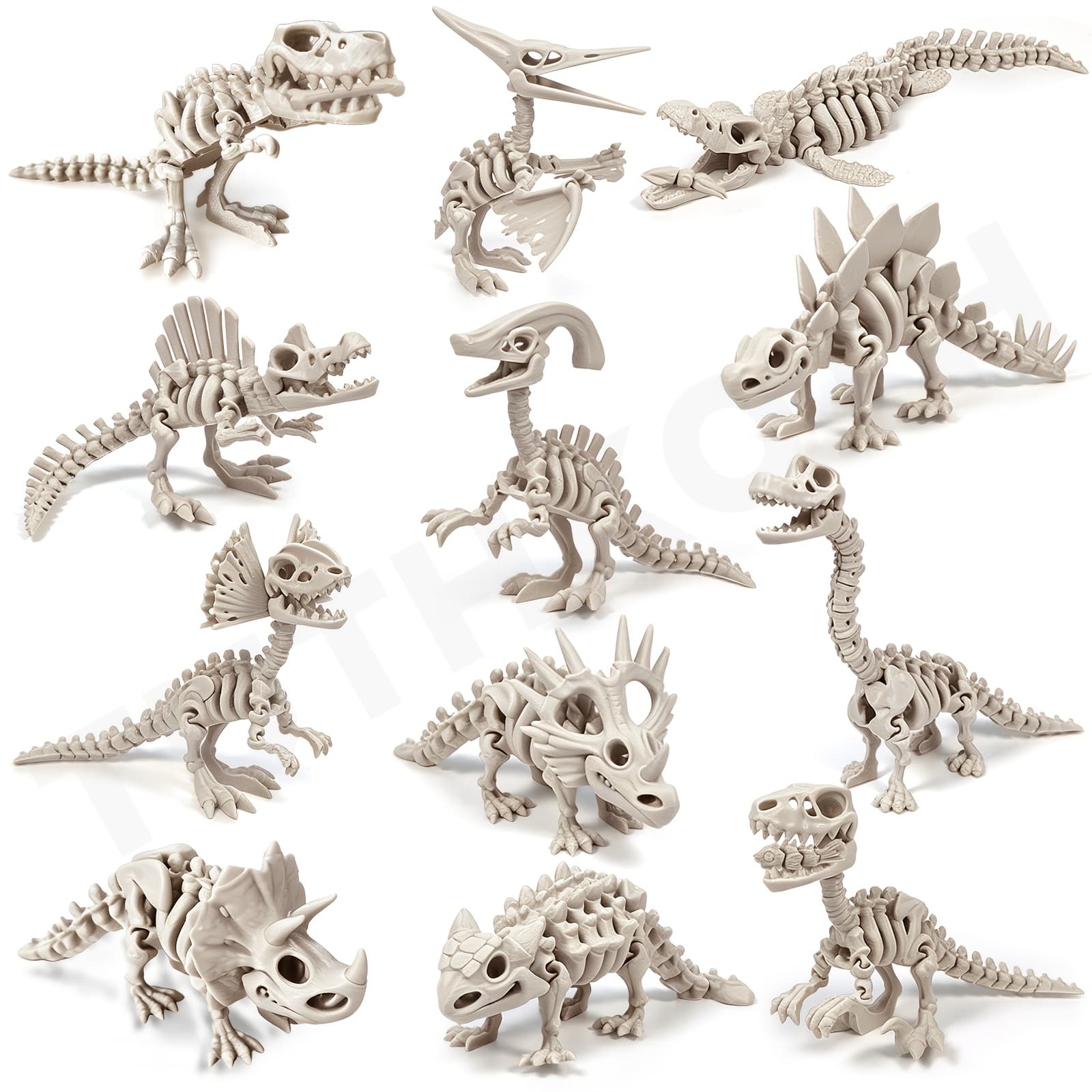TEMU 12pcs 3d Printed Dinosaur Skeleton Statue Ornaments - Home Desktop Decor, Birthday Party Decoration, Festival Gift, For Dinosaur Collectors
