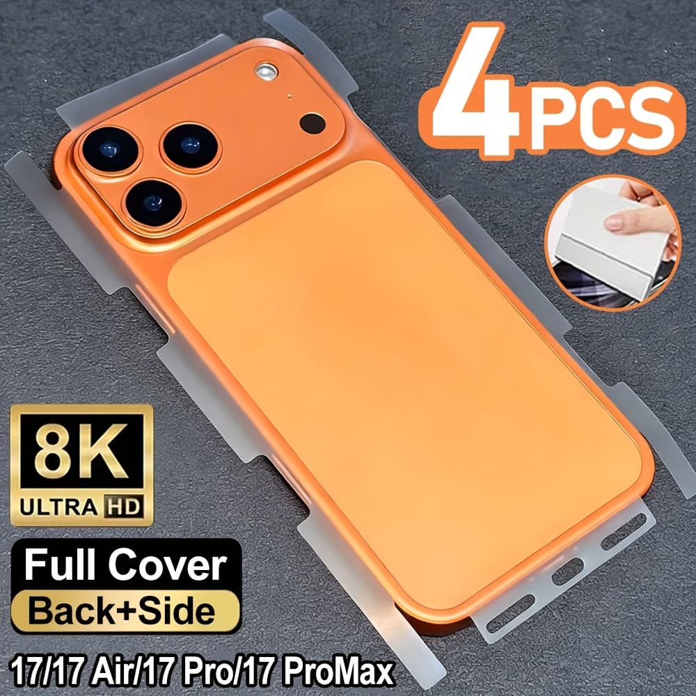 TEMU 4pcs Full Cover Back Hydrogel Film Compatible With Iphone 17/17 Pro Max/17 Pro/ Air/16/15/plus/14/pro Max/13/12 Pro Screen Protector Film Compatible With Iphone 17 Pro Max Stickers