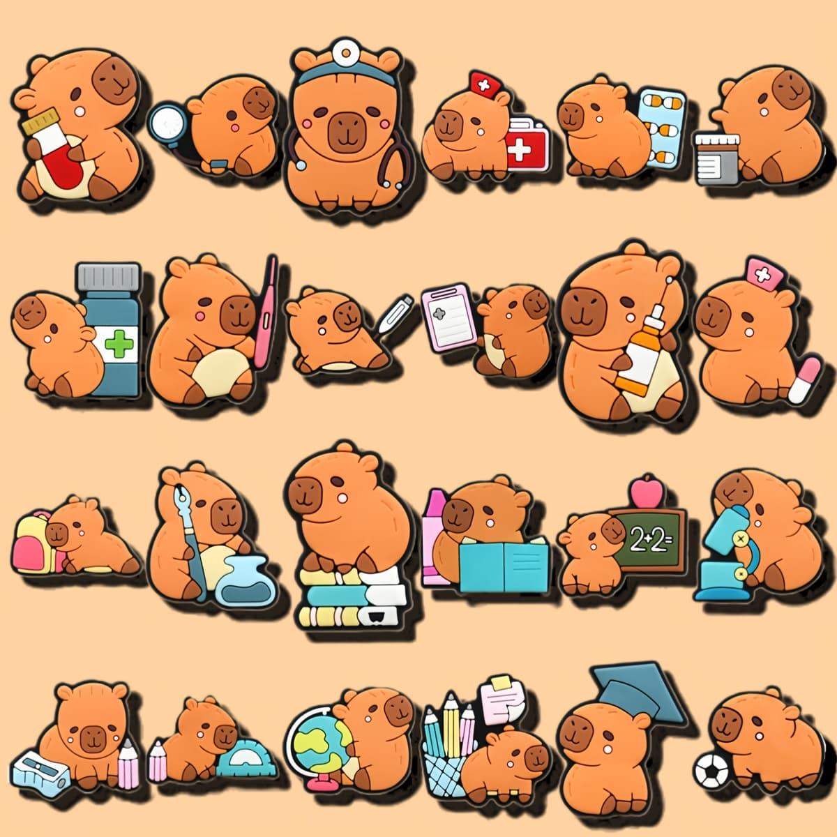 TEMU 24pcs Of Capybara-themed Items, Classic And Unique, Endless . Suitable For Decorations, For Embellishing Shoes, Bags, Bracelets, Or As Party Favors, Holiday Decorations, And Small Birthday Gifts