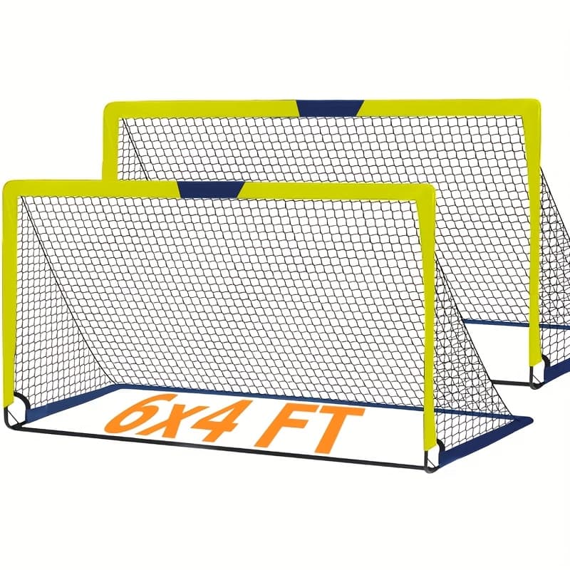 TEMU 2 Sets 6' X 4' Size Portable Soccer Goals For Backyard, Indoor And Outdoor Soccergoals, 6 Training Cones, Carrying Bag, 8 Ground Stakes, Pop , Best Gift Foryour