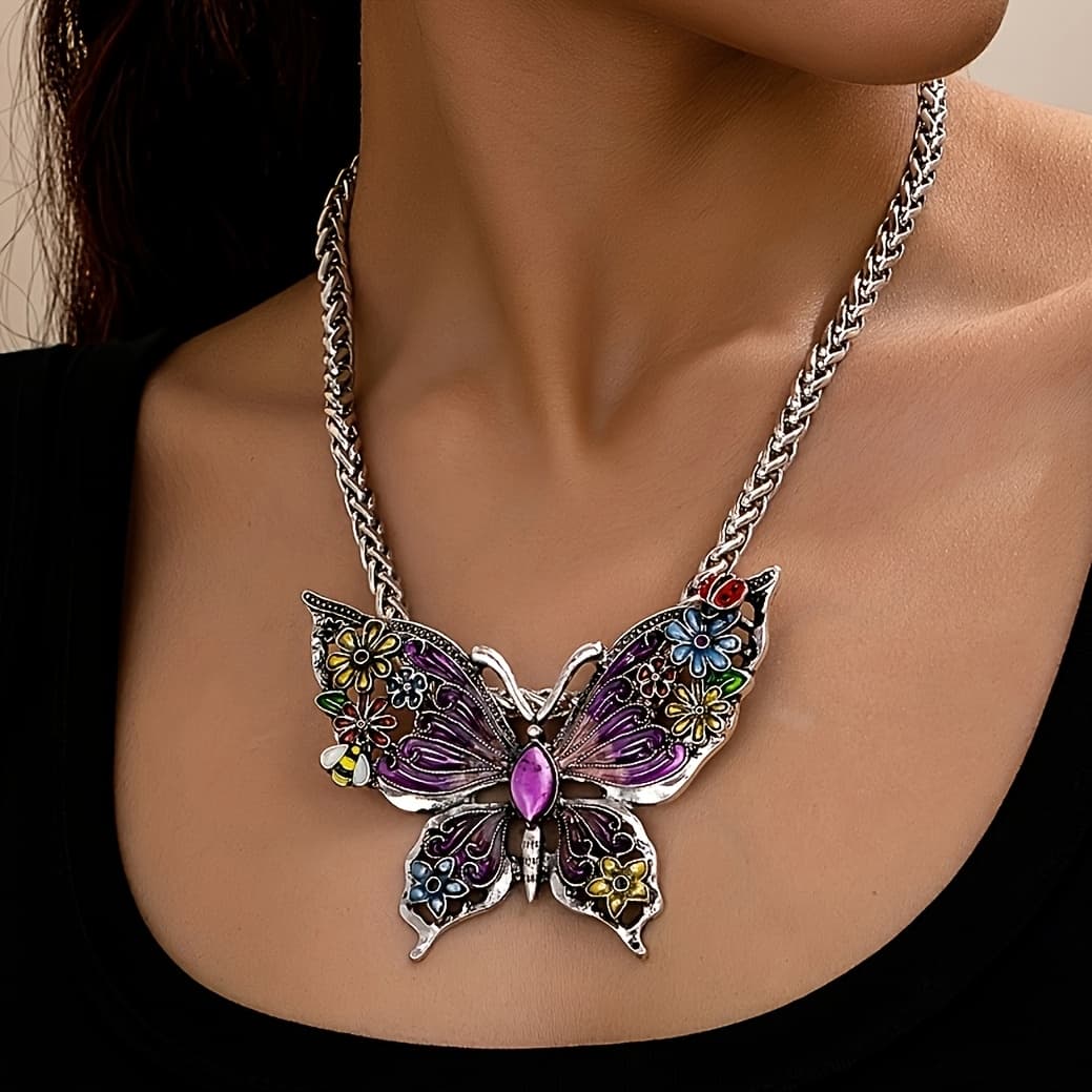 TEMU A Retro Elegant Enamel Pendant Necklace For Women, Suitable For Holidays, Birthdays, Dates, Dances, Banquets, Parties, Vacations, And Shopping Additions