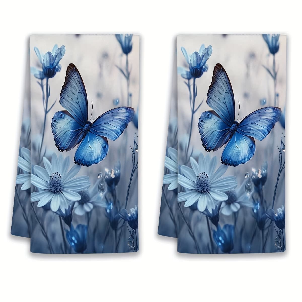 TEMU Set Of 2 Blue Patterned Hand Towels, Incredibly Soft, Lightweight, And Very Absorbent, Perfect For Use In The Bathroom, Gym, Or Hotel, Measuring 16 By 24 Inches