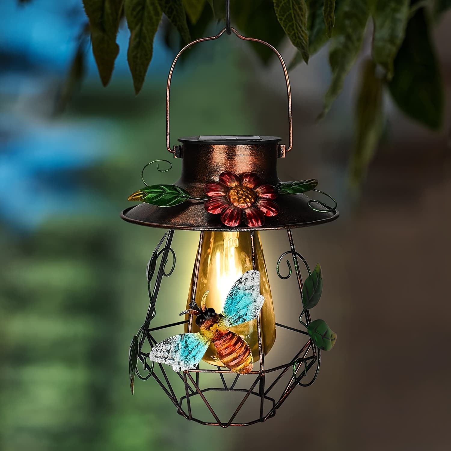 TEMU 1pc Solar Hanging Light With Metal Bee, Decorative Lighting Hanging Light, Solar Landscape Lighting Lamp, Great For Yards Patio And
