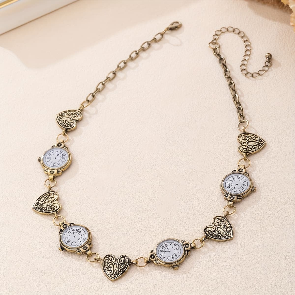 TEMU A Metal Carved Peach Heart Clock Print Transparent Necklace Niche High-end Clavicle Chain