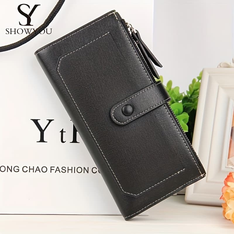 TEMU Women's Long Wallet, Long Purse, Pu And Snap