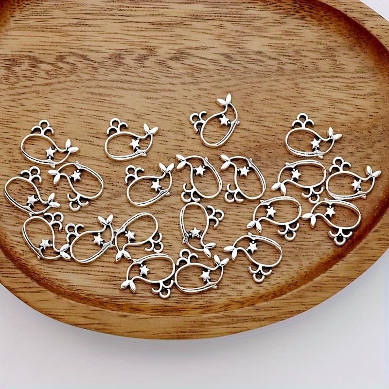 TEMU 20pcs Of Hollow Charms Made From Alloy, Featuring An Ancient Silvery Tibetan End, Perfect For Bracelets, Earrings, And Necklaces