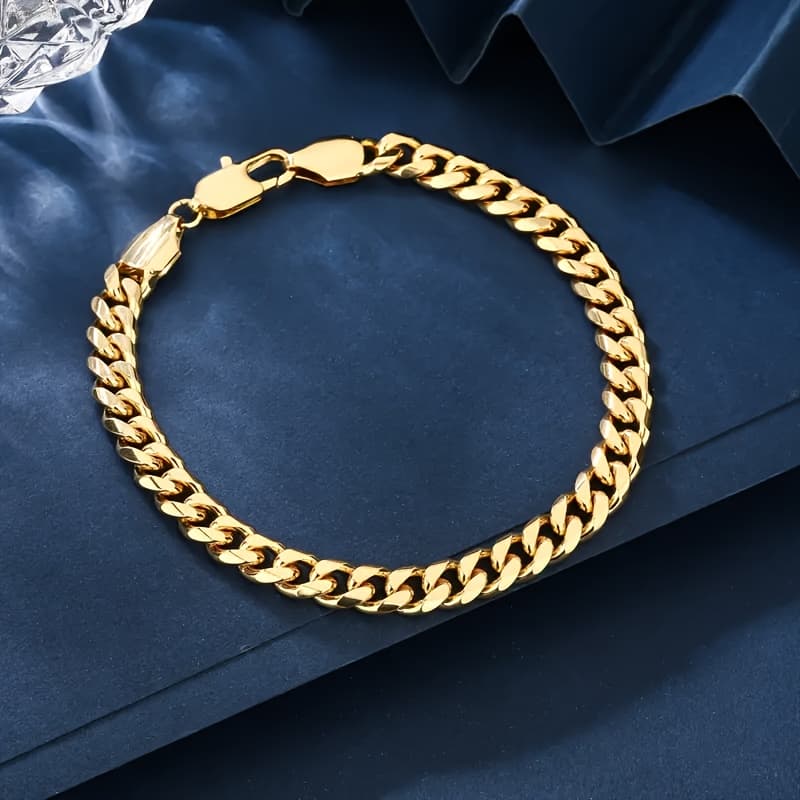TEMU Hip-hop Unisex Stainless Steel Casual Party Vacation Versatile Chunky Chain Bracelet