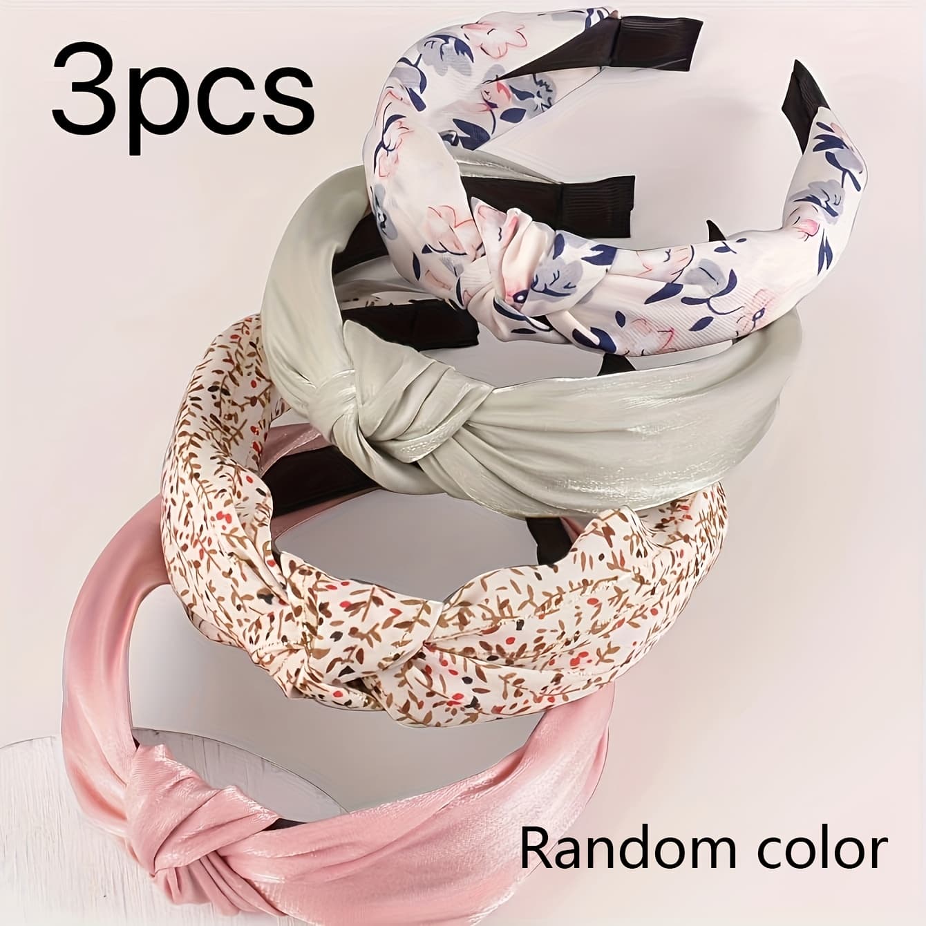 TEMU 3pcs Random Color Floral Wide-brim Fabric Headband Knotted Hair Press Face Wash Small Fresh Style Headband