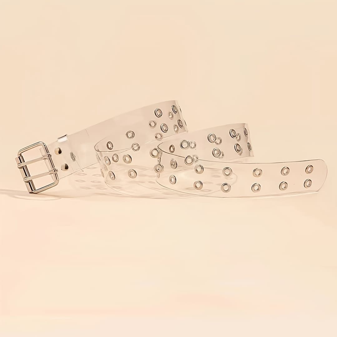 TEMU Double Pin Transparent Belts Trendy Eyelet Pvc Belt Classic Adjustable Waistband Punk Jeans Pants Belts For Women Daily Uses