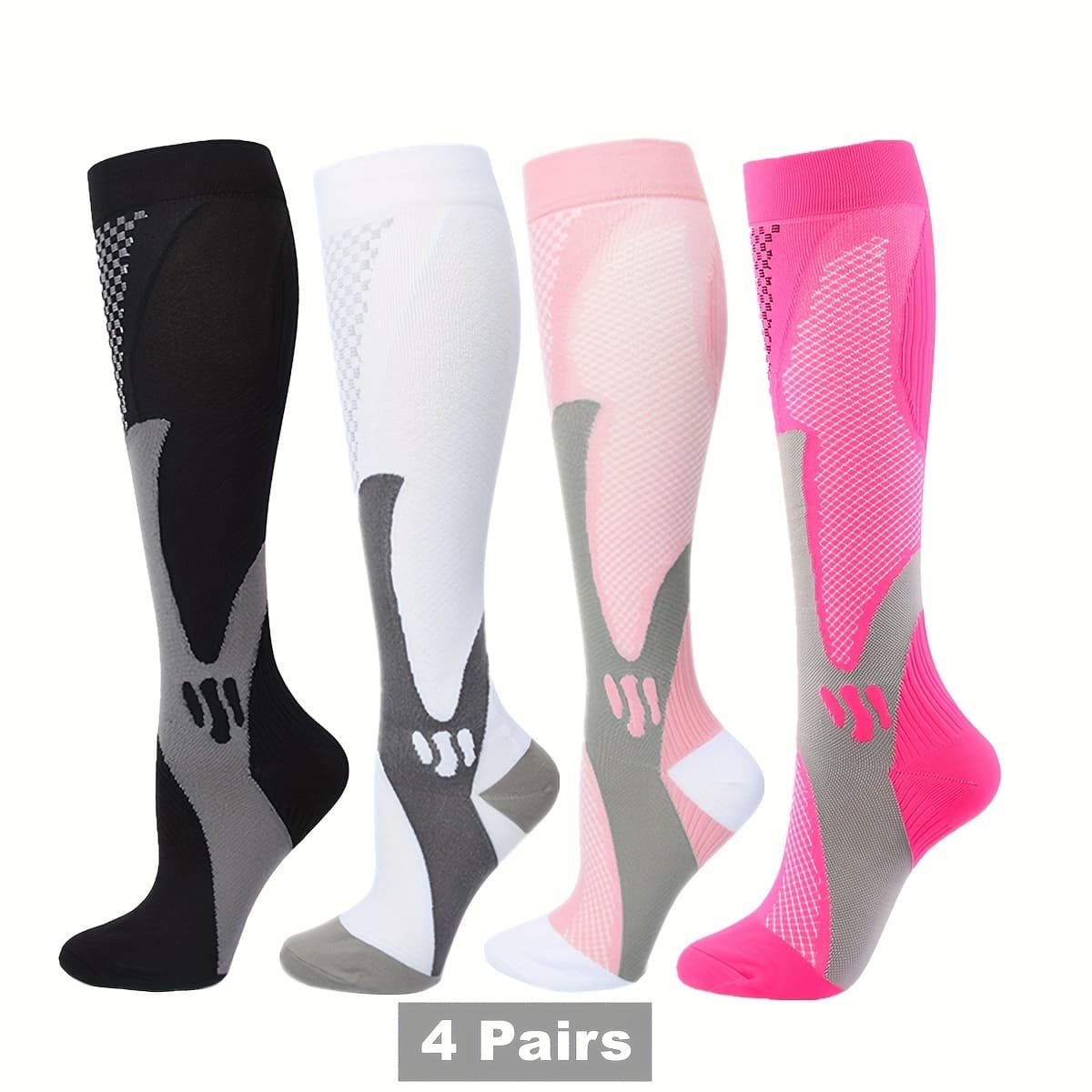 TEMU 4 Pairs Professional Men Women Knee High Compression Socks, Gym Fitness Marathon Sports Tight Socks