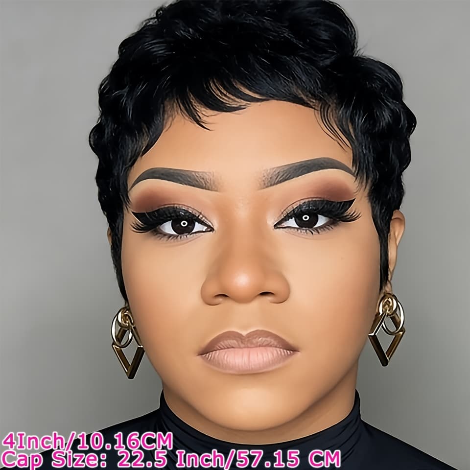 TEMU Brazilian Women's Straight Cut Wig - Non Glue Fully Machine Made Elastic Mesh , Natural Black, Medium Density 150% - For African Women