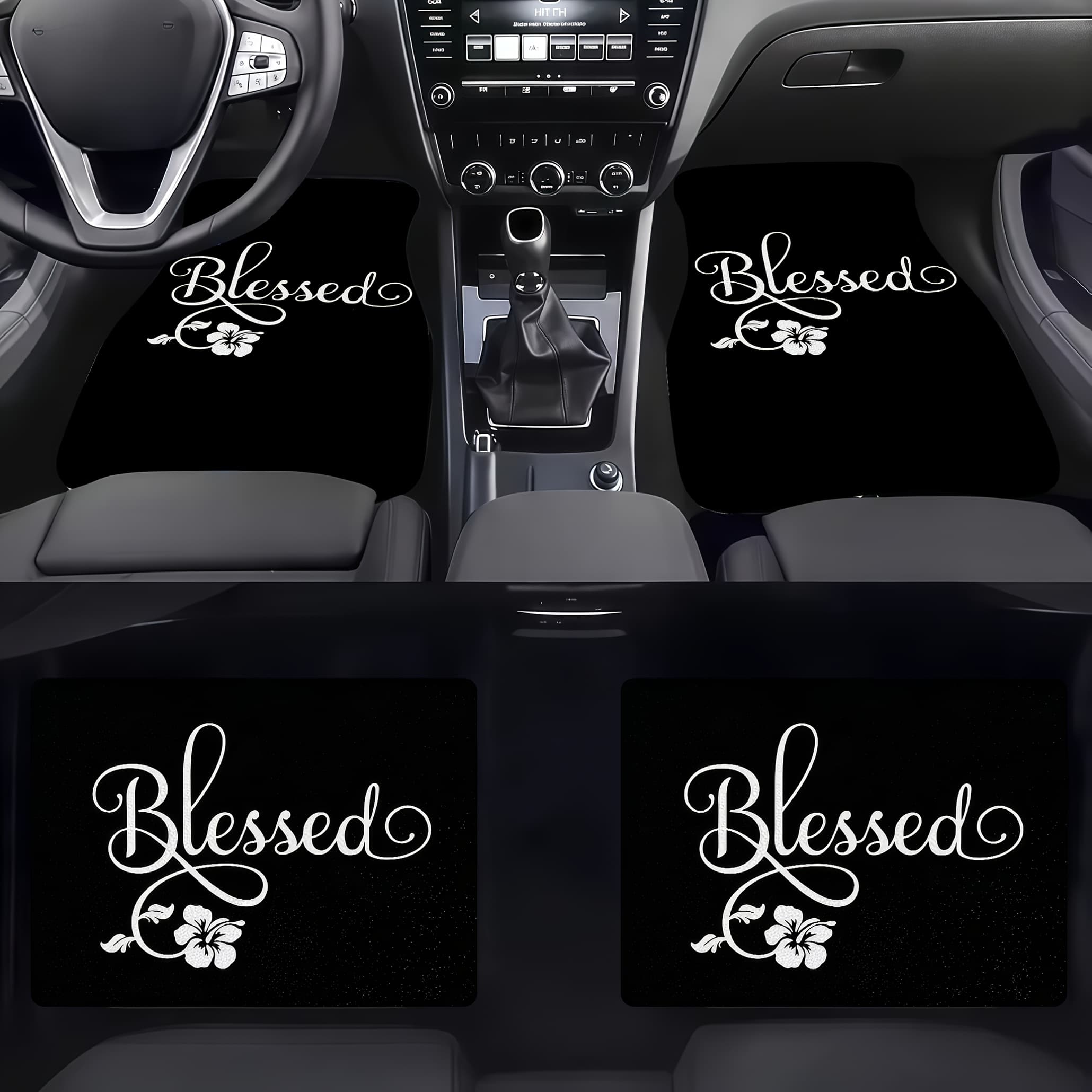 TEMU Car Floor Mats 4pcs, Material, Elegant "blessed" , Fit For Cars, Easy To Clean & Durable, Ideal For Auto Interior Decoration