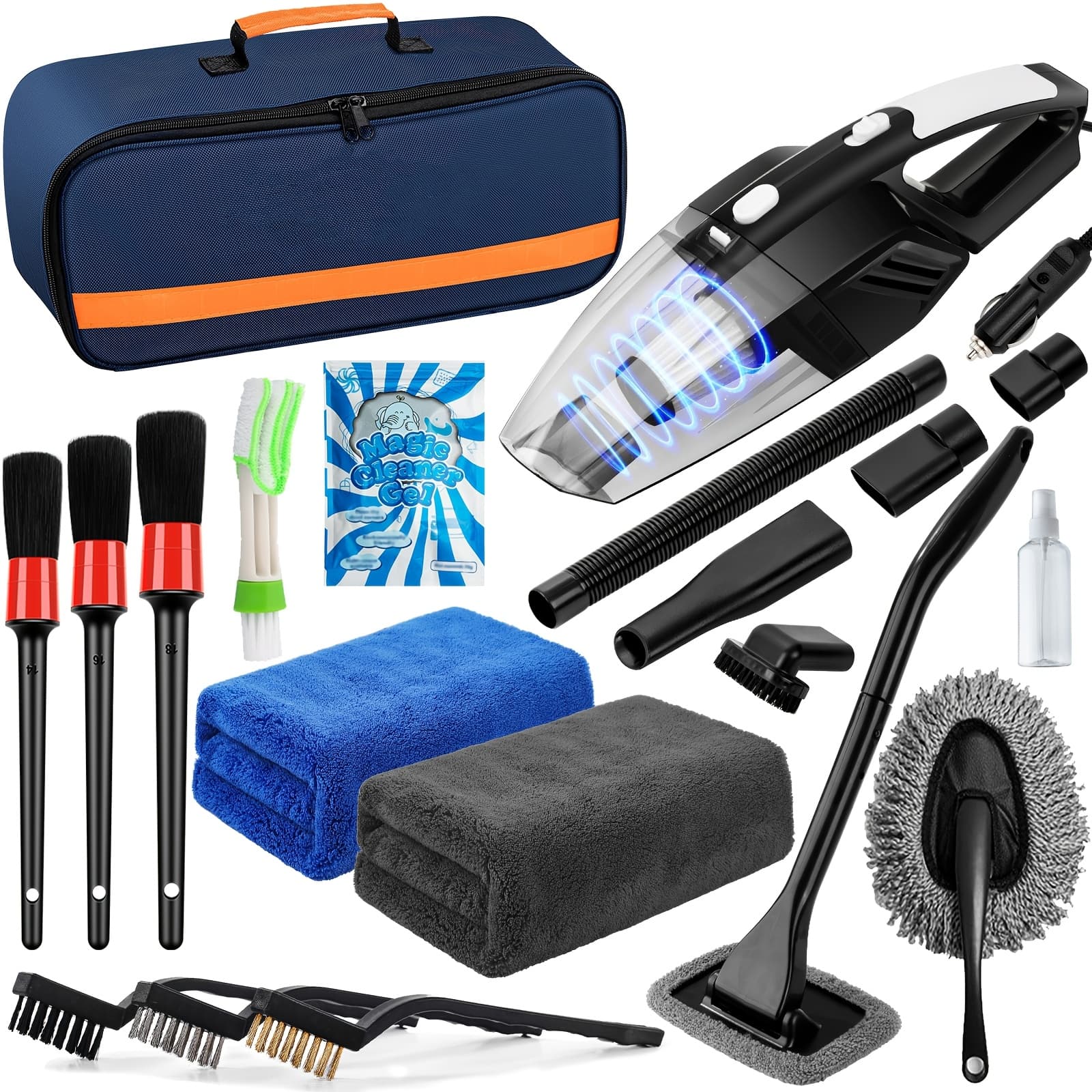 TEMU 20pcs Car Cleaning Kit, Indoor Detail Cleaning Kit, With Hand-held Vacuum Cleaner, Brush Kit, Windshield Tools, Gel, Dust Remover, Towel, A Full Set Of Car Care Tools, Pink, Blue, Without Battery
