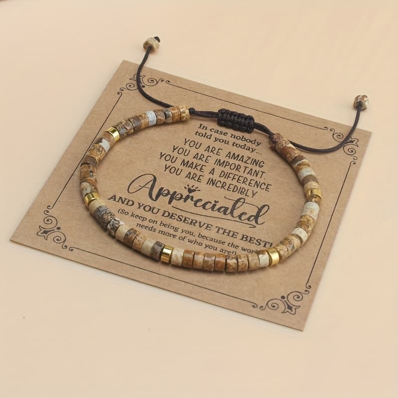 TEMU Yellow Bead Bracelet, Stylish And Casual, Made Stones. Handcrafted And Adjustable, This Men's Accessory Is Wear And Comes With A Card, Making It An Ideal Holiday Gift For Dad, Mom, Or