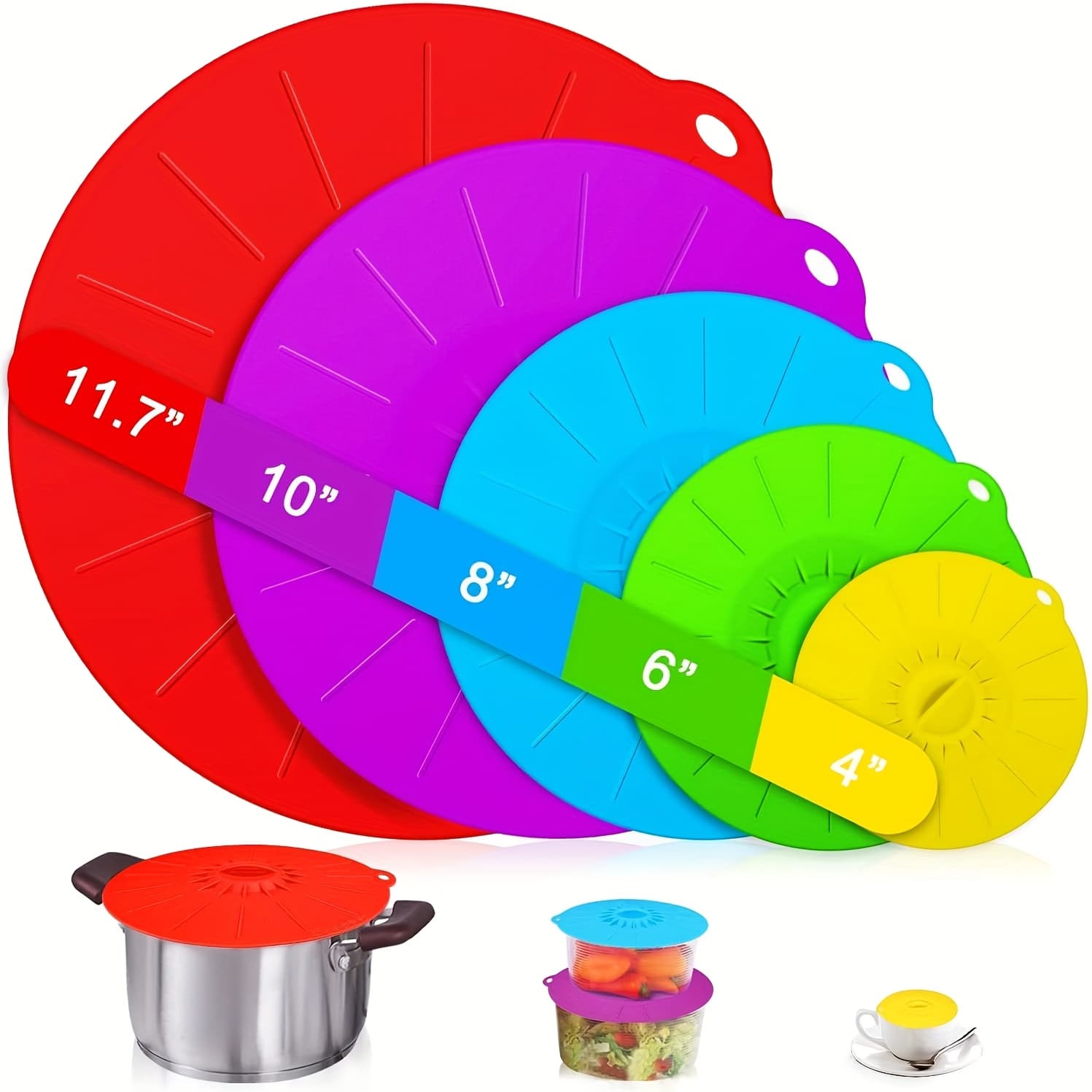 TEMU Silicone Lids - 6pcs Heat Resistant Microwave Splatter Cover, Reusable Silicone Suction Lids For Food Storage Fits Bowls, Cups, Skillets, Plates, Pots, Pans Stovetop, Oven, Fridge Safe