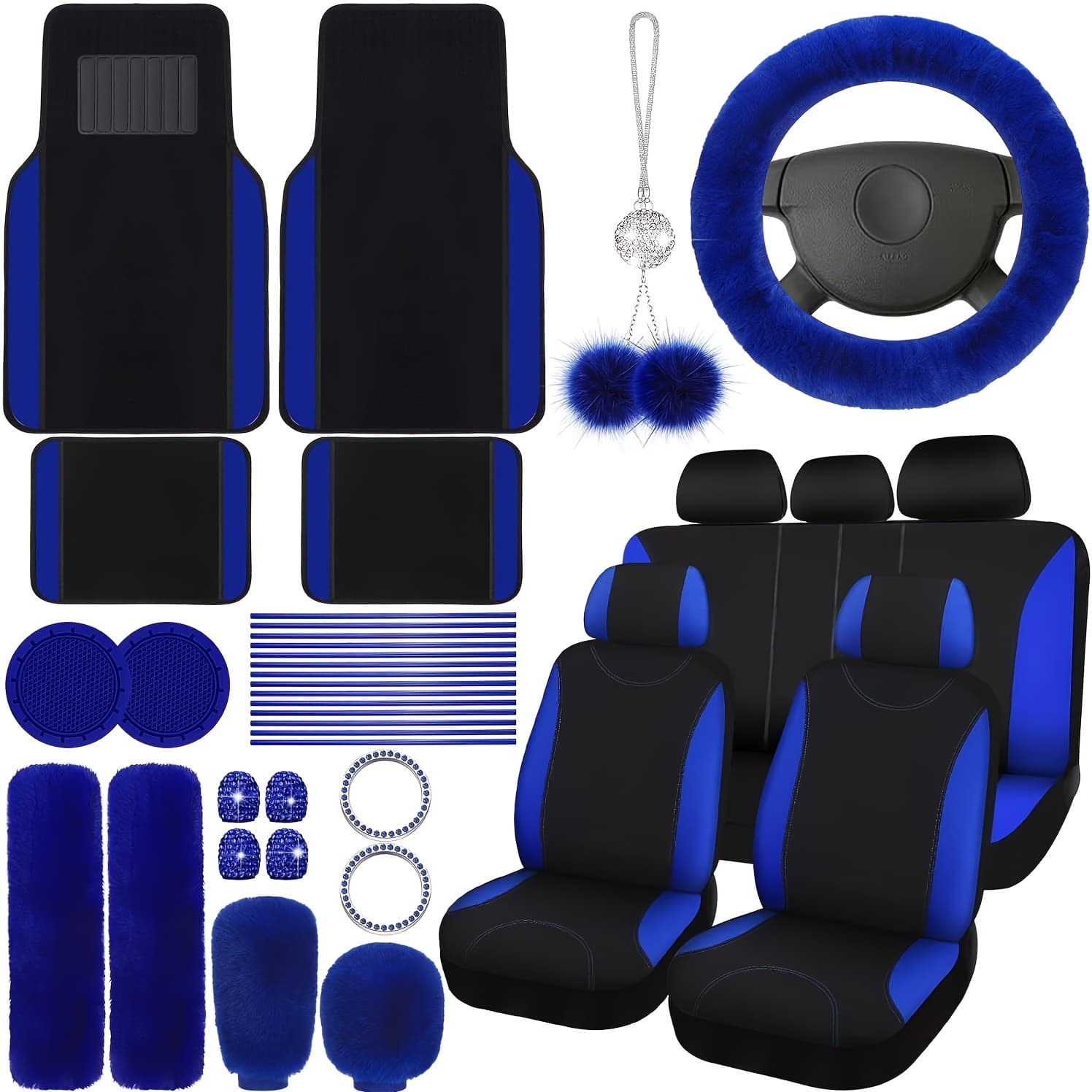 TEMU 47 Car Seat Cover Full Set Car Accessories Car Seat Covers For Car Front Rear Seat Cover Fluffy Steering Wheel Cover Seat Belt Automotive Floor Mats Car Air Conditioner Decoration Strip