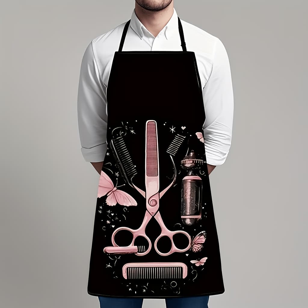 TEMU 1 Hair Styling Themed Apron, Suitable For Hairstylists, Barbers, And Beauty Schools—features Hair And Styling Tool Patterns. Suitable For Professional Salons And Home Use—unisex