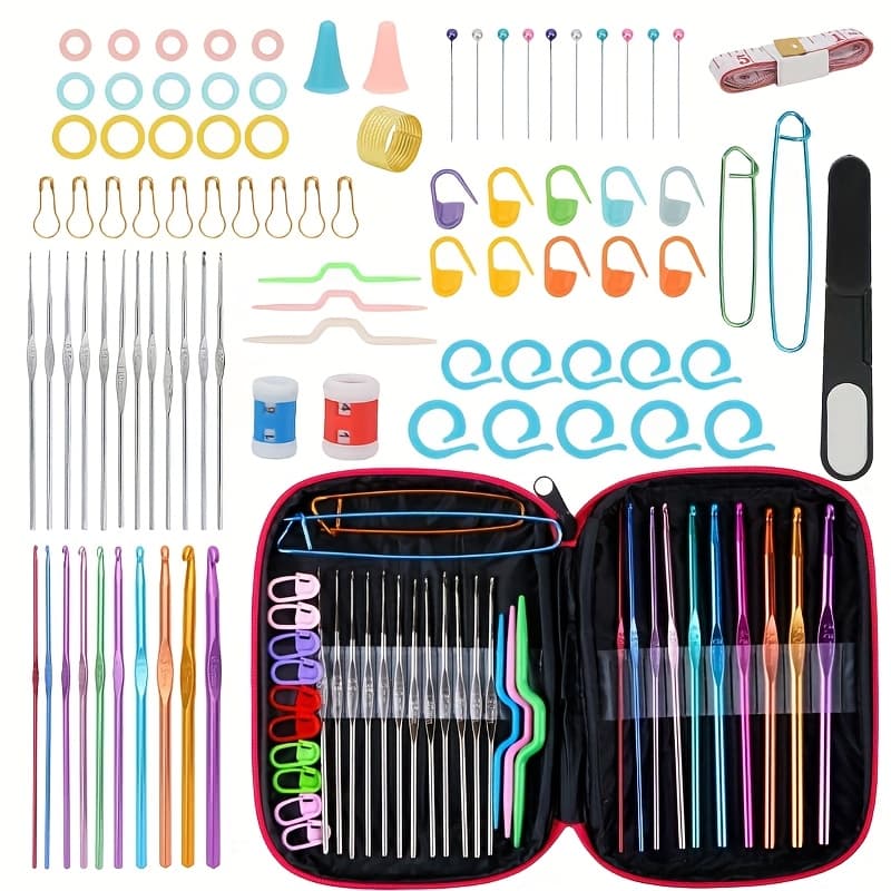 TEMU A Set Of Over 100 Versatile Crochet Hooks, Featuring Sizes Of Metal Hooks In Colorful Anodized Aluminum, Includes Essential Additions For Crocheting, Making It A Must-have For Beginners