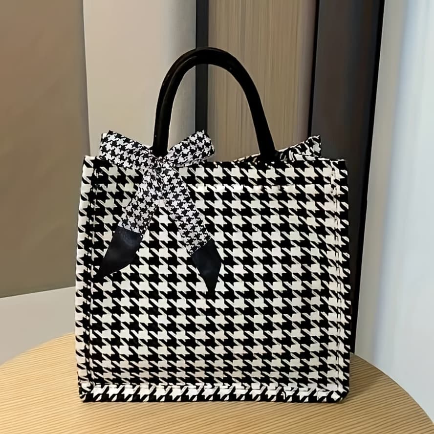 TEMU Fashionable Versatile Handbag, Large Capacity Commuter Plaid, Vintage Shoulder Bag, Lightweight Travel Tote, Suitable For Daily Use