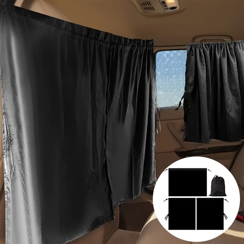 TEMU 3pcs Car Privacy Curtain Set - Ideal For Sedans & Suvs, Includes Rear Seat & Side Window Dividers With Storage Bag