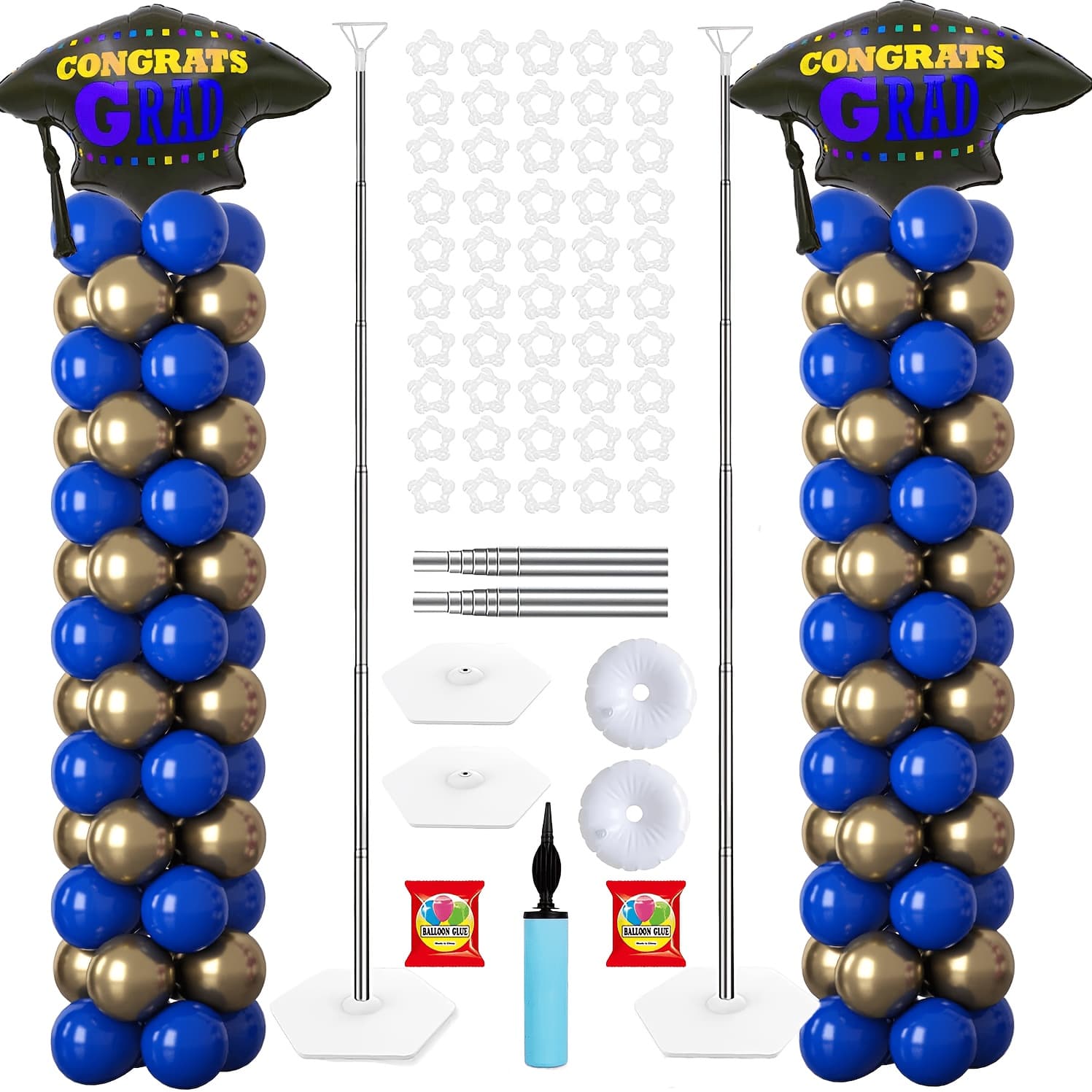 TEMU Balloon Column Stand Kit Set Of 2, Balloon Holder Sets Balloon Arch Stand For Floor, 9 Feet Height Adjustable Metal Balloon Tower Pillar For Graduation, Wedding, Party Decoration