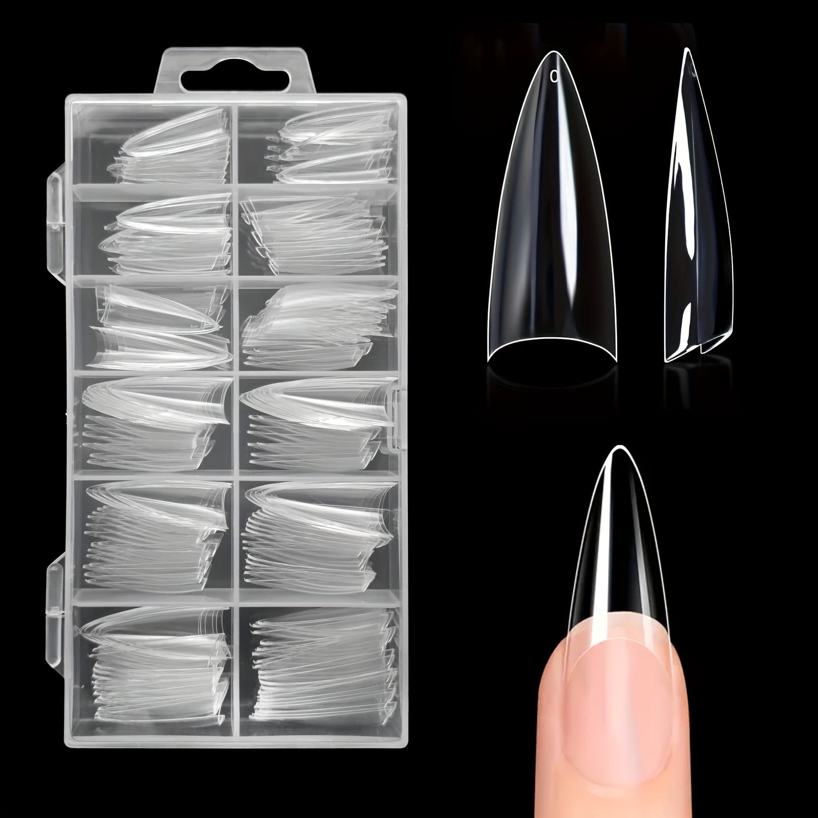 TEMU 240pcs/ Stiletto Nail Tips Half Cover False Nail Almond Shape Point Sharp Artificial False Nails