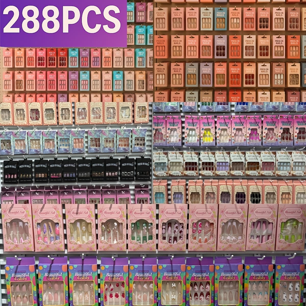 TEMU 288pcsof Nail Random Combination Set Fashion Mixed Color High-grade Texture Wearable Nail Glossy Nail Fake Nail