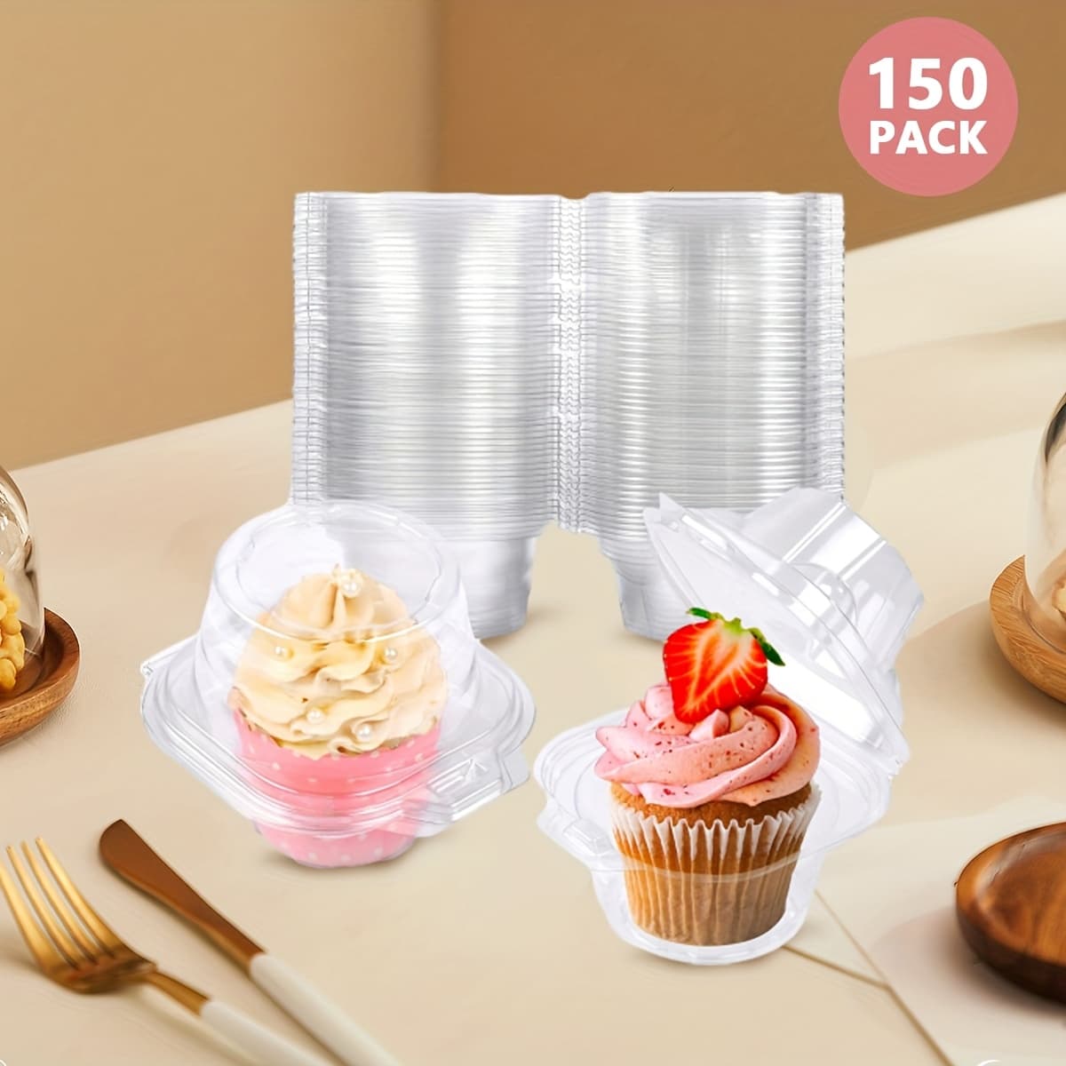 TEMU Set Of 150 Individual Plastic Containers For Cupcakes, Featuring Stackable Carriers