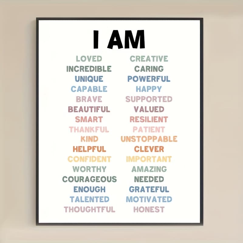 TEMU 'i Am' Empowering Affirmations Poster For Self-, Daily Motivation Wall , Teen, Classroom & Relax Office, 2d Flat, Perfect For Room Decor