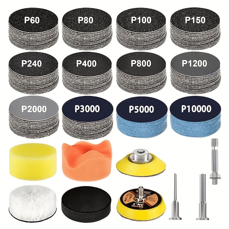 TEMU 130/190pcs 2inch Dual-use Sandpaper Grinding And Polishing Kit, Grit 60-10000, Suitable For Rotary Tools, Metal Polishing, Wood Polishing