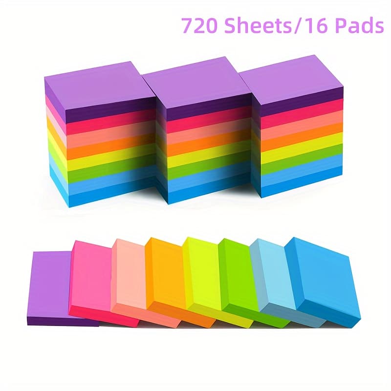 TEMU 720 Sheets / 16 Books Fluorescent Sticky Notes, 3.8x5.1 Cm, 8 Color Self-adhesive Sticky Notes, Colored , Suitable For Office, Home, School, Meeting, 45 Sheets / Book