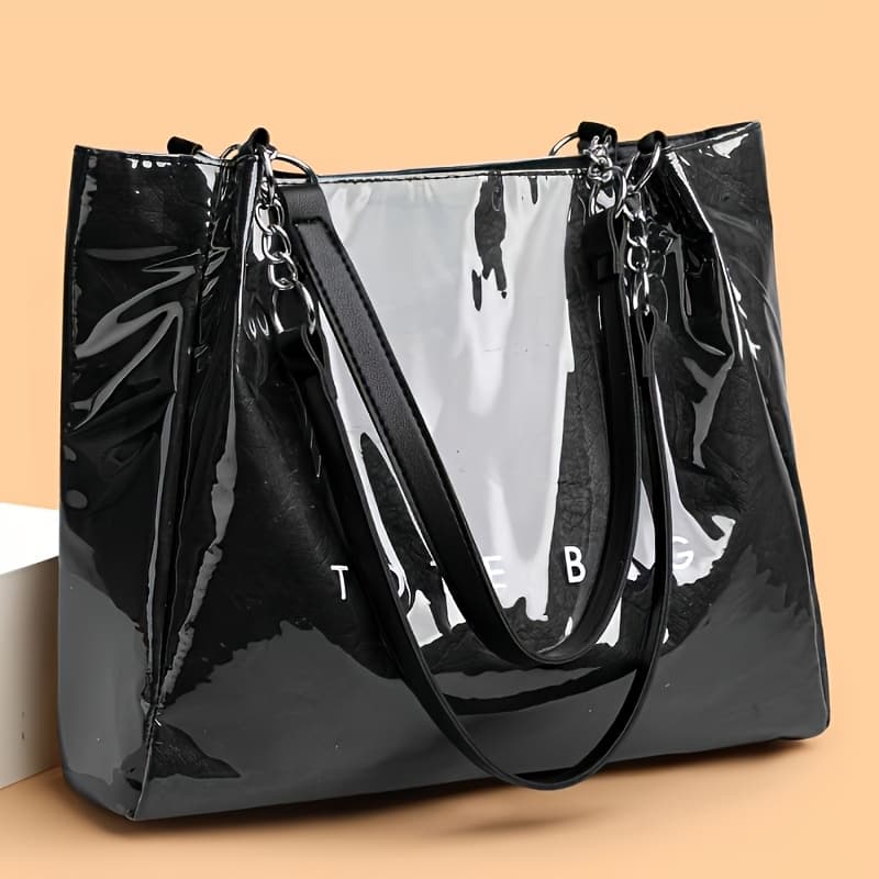 TEMU Fashionable Ladies Handbag With 1 Shoulder Bag , Zipper Closure, Polyester Lining - Use Or Gift- - In Black, Golden, And Brown