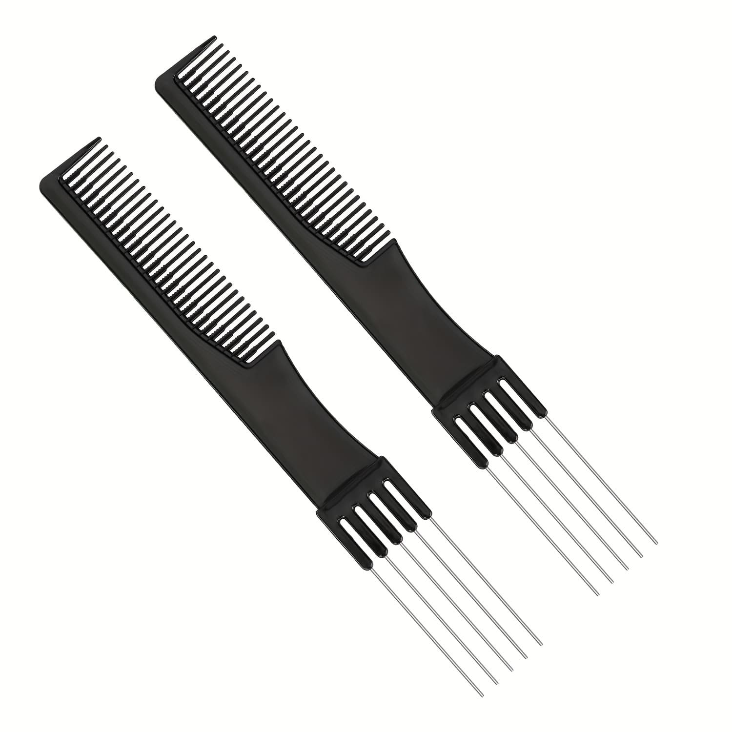 TEMU 2pcs Black Metal Prong Pick Combs Parting For Women, Double-head Parting Teasing Comb With Metal Pick Fork Comb Tool Hair Picking Comb For Hair Styling Salon Hair