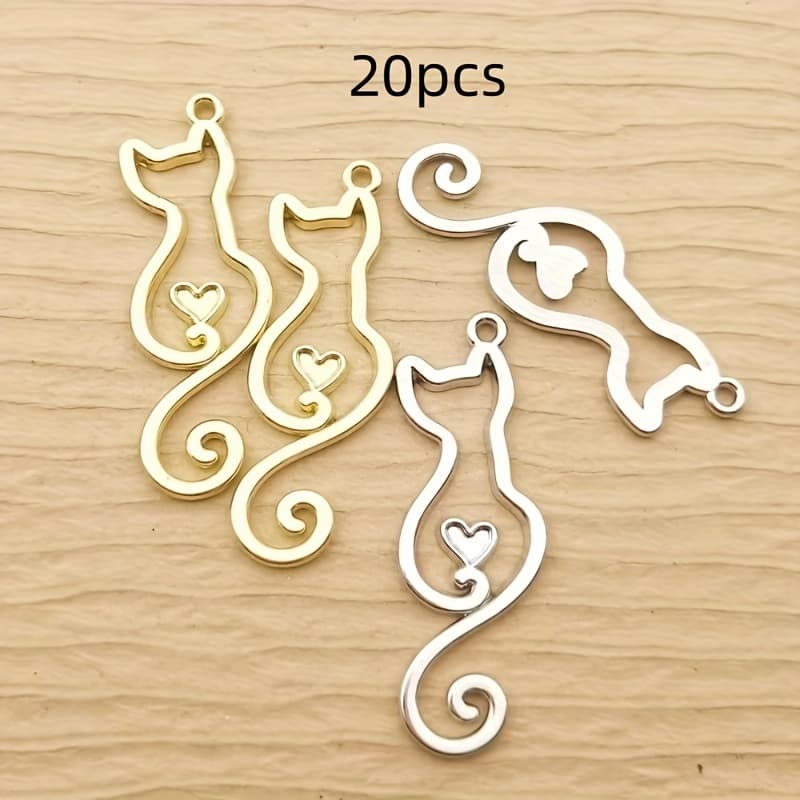 TEMU 20pcs Stereo Kitten Jewelry Pendant, Mixed With Golden And Silvery, Used For Jewelry Making, Fashion, Cute Animal Earrings Pendant Necklace Bracelet Accessories, Chain Ornaments.