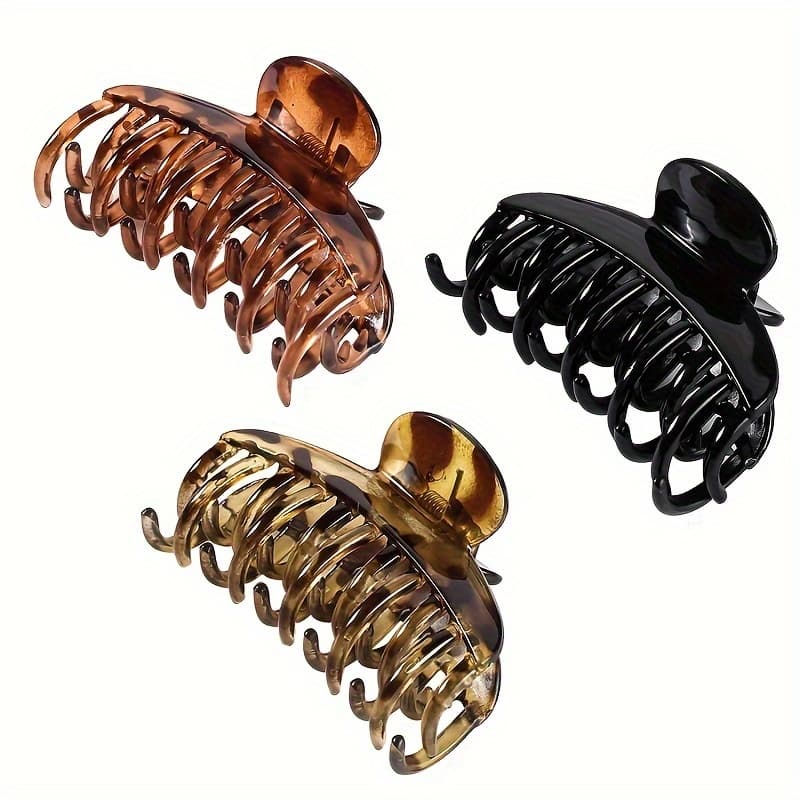 TEMU 3pcs Set Turtle Shell Hairpin Double Row Teeth Plastic Hairpin Leopard Print Hairpin Hairpin Thick Medium Thin Hairpin Suitable For Women