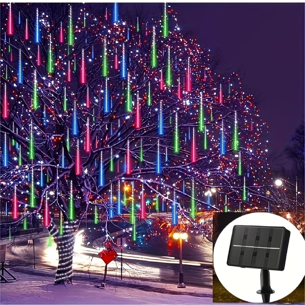 TEMU Solar Led Meteor Shower Lights - 8 Tubes Outdoor Garden Decoration For Yard, Fence, Street And More - Perfect For Christmas, Halloween, Wedding - In White, Warm White, , Blue