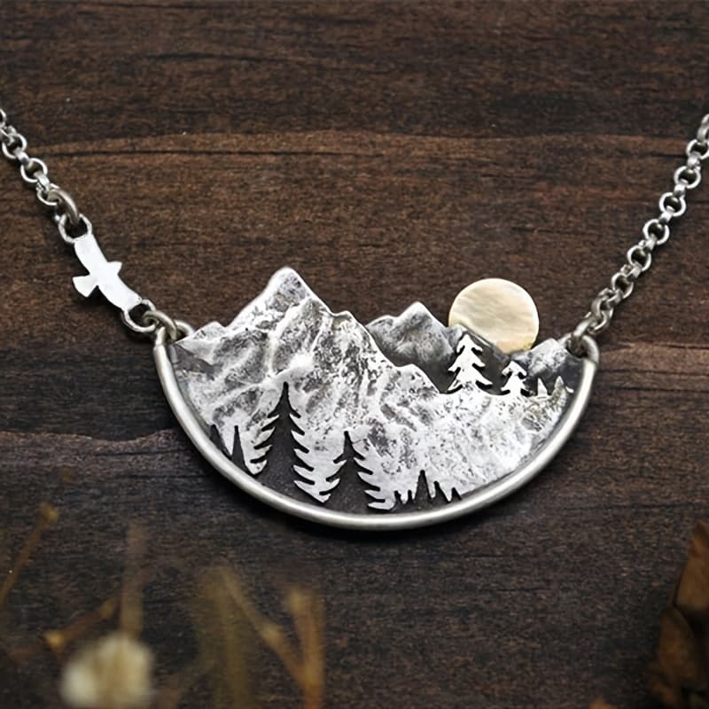 TEMU Silvery Bohemian Mountain Moon Shape Pendant Necklace Gothic Party Gift