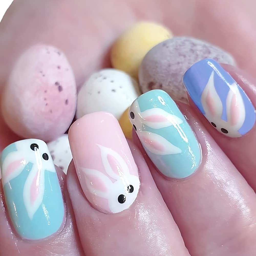 TEMU 24pcs Easter Theme Fake Nail Set, Macaron , Glossy Finish, 12 Sizes With Jelly Glue And Nail File, Artistic False Nails For S And Women