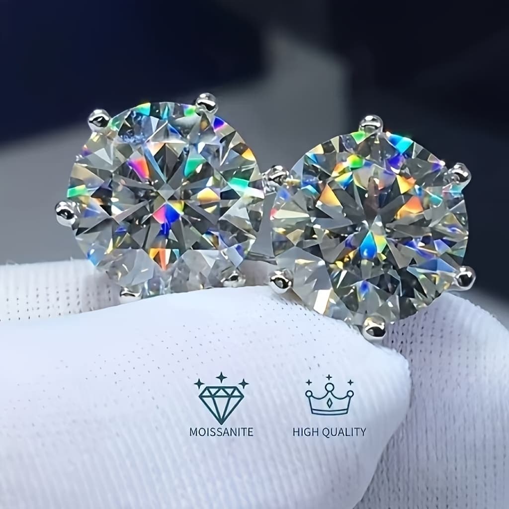 TEMU [moissanite Earrings Gift] 0.5-3 Carat Moissanite Earrings, 1 Pair S925 - A Celebration Party Gift For , Family, And , Suitable For Daily Wear, Anniversaries, Holidays, Birthdays