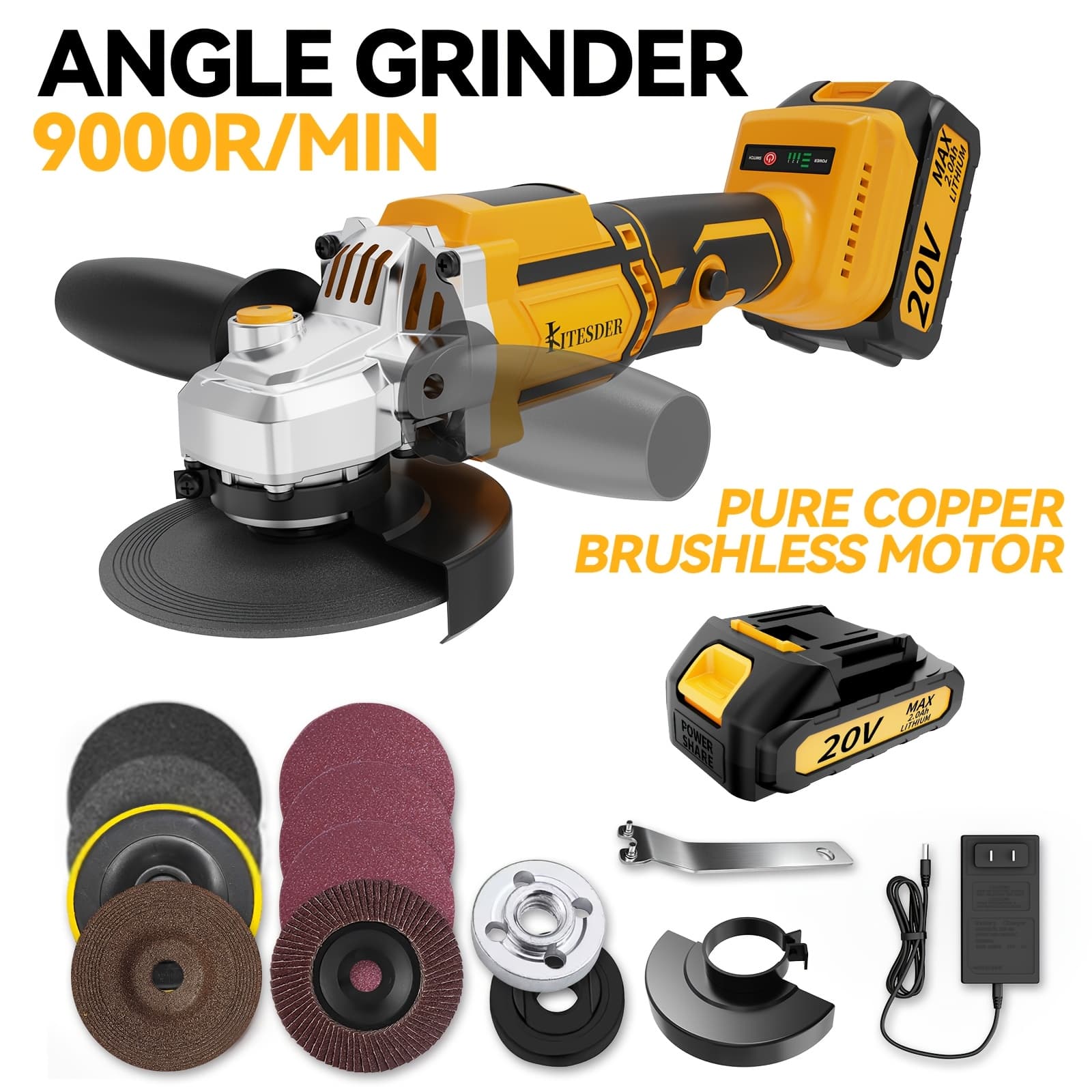 TEMU Brushless Motor Angle Grinder Cordless With Battery And Accessories, A Machine, Speed: 11000r/min, Opening Depth: 30mm, Polish, Frosted.christmas Gift, From Local Warehouse