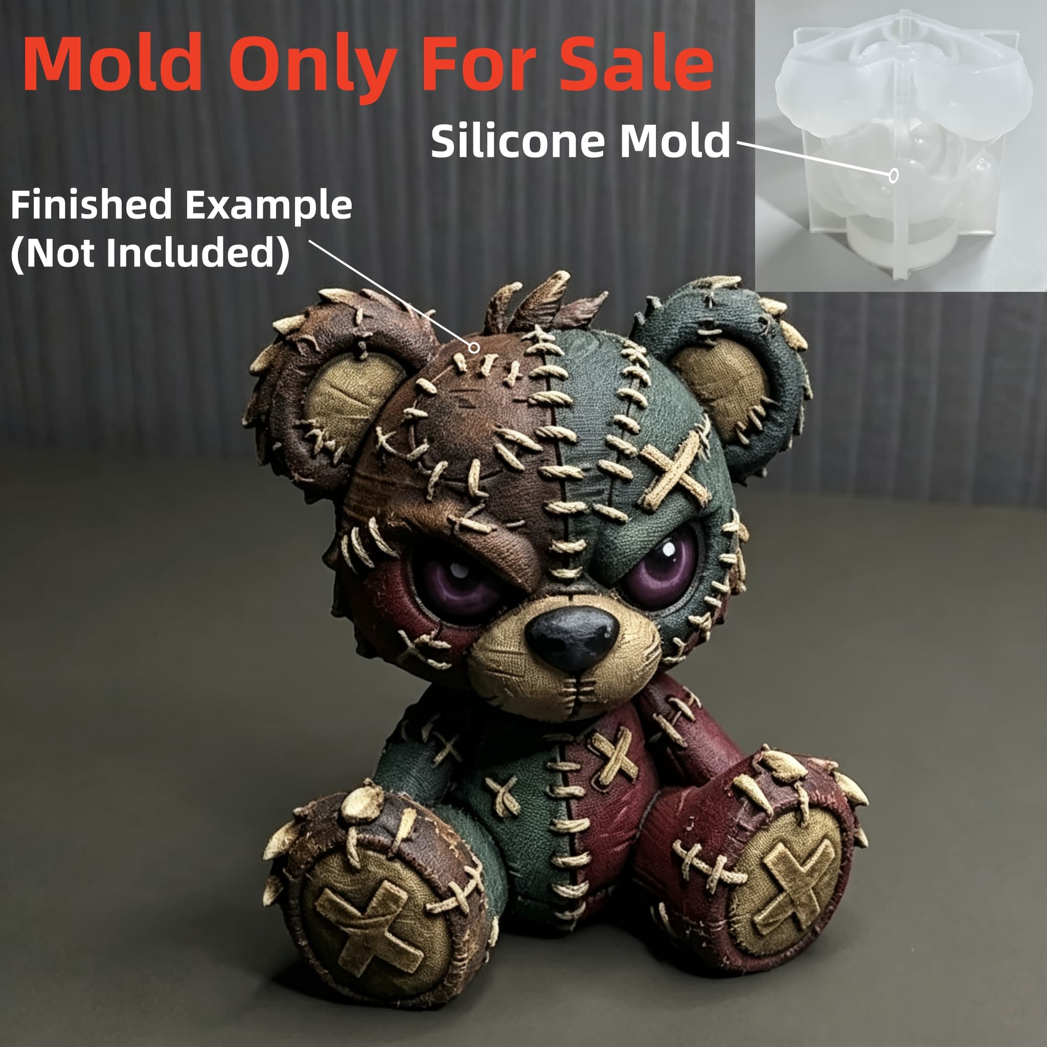 TEMU 3d Teddy Bear Silicone Mold, Gothic Bear Resin Mold For Candle, Soap, Plaster, Resin Art, Home Decor, Handmade Craft Making, Mold