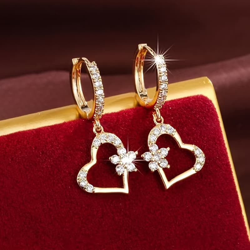 TEMU 1 Pair Of Copper Alloy Inlaid Zirconia Pendant Stylish Sweet Earrings, Women's Jewelry Additions, Suitable Daily Casual Party Wear, Anniversary Wedding And Festival