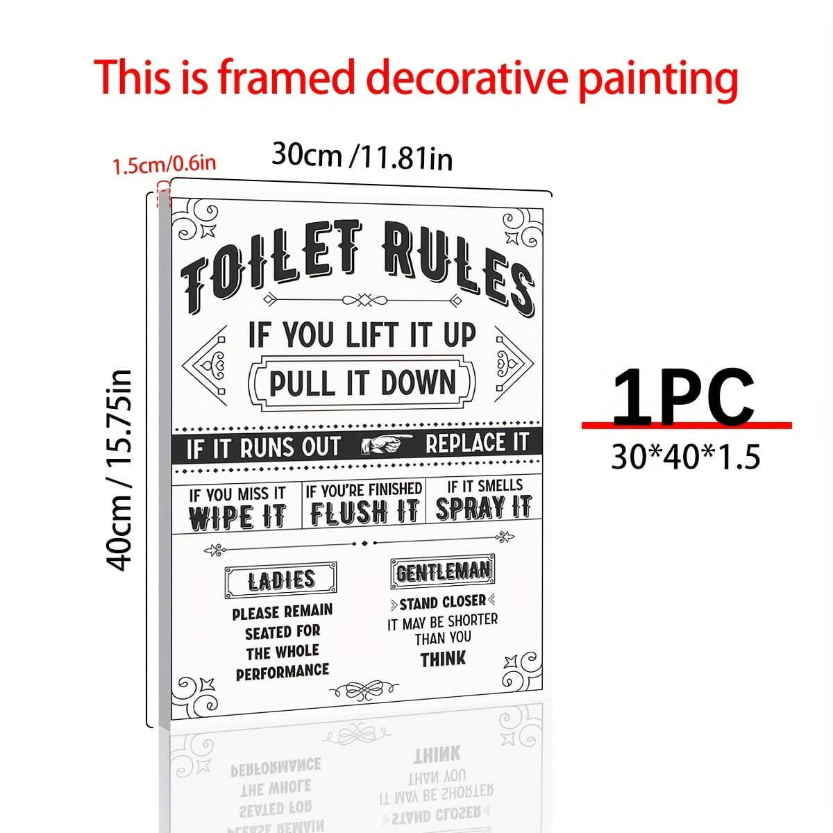 TEMU Bathroom Wall Art Toilet Rules Prints Signs Funny Bathroom Canvas Wall Decor Bathroom Quotes Sayings Poster Black & White Print Pictures For Restroom Washroom Wall Decor, Framed