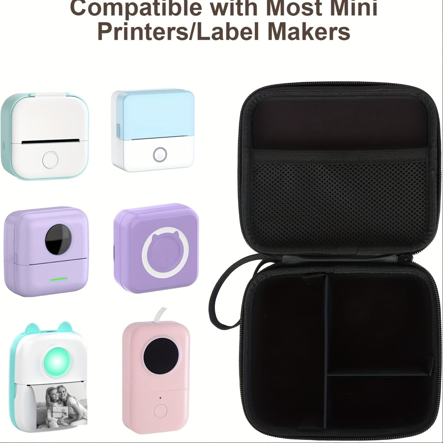 TEMU Mini Sticker Printer Bag, Compatible With Mini Label Printers, Portable Container Storage Stand Organizer, Can Hold Printing Paper, Charging Cable, And Mini Label Printer, Hard Shell Bag Gift