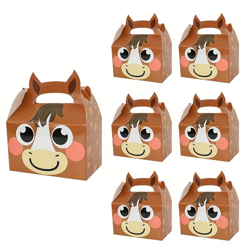 TEMU 12pcs, Horse Party Favors Horse Party Treat Bags Brown Western Cowgirl Party Supplies Horse Themed Goodie Gift Boxes For Horse Party Decoration, Christmas, Halloween