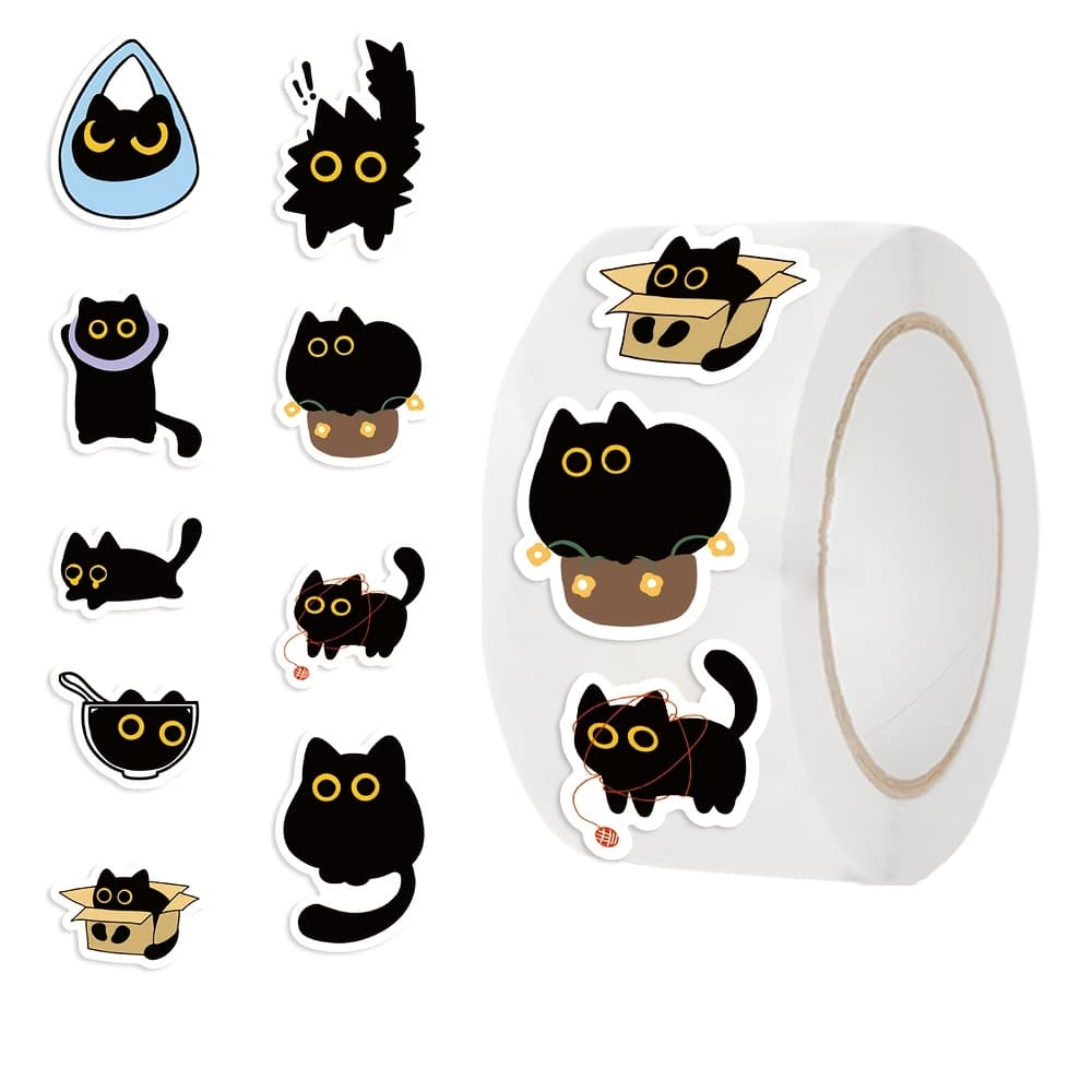 TEMU 500pcs Roll Suitable For /korean Suitable For Use For Journals Planners Stickers - Cat Sheets With Irregular Shapes, Glossy Paper Labels For Scrapbooking, Gift Wrapping, Envelope Sealing