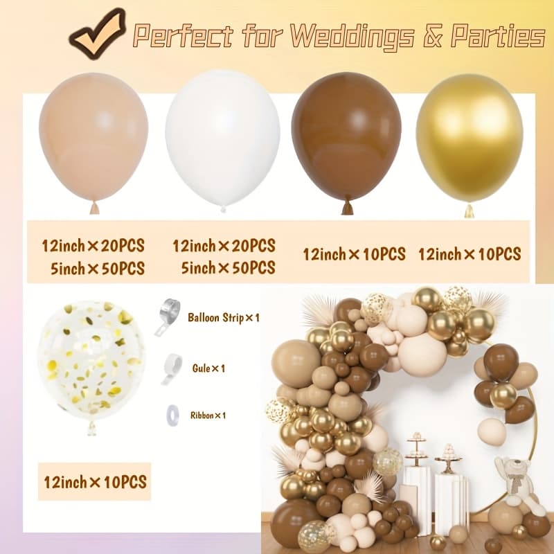 TEMU 173pcs Balloon Garland Arch Kit, Brown Nude Golden Confetti Latex Balloons, Neutral Boho Party Supplies For Birthday, Wedding, Anniversary, Event, Halloween Decorations