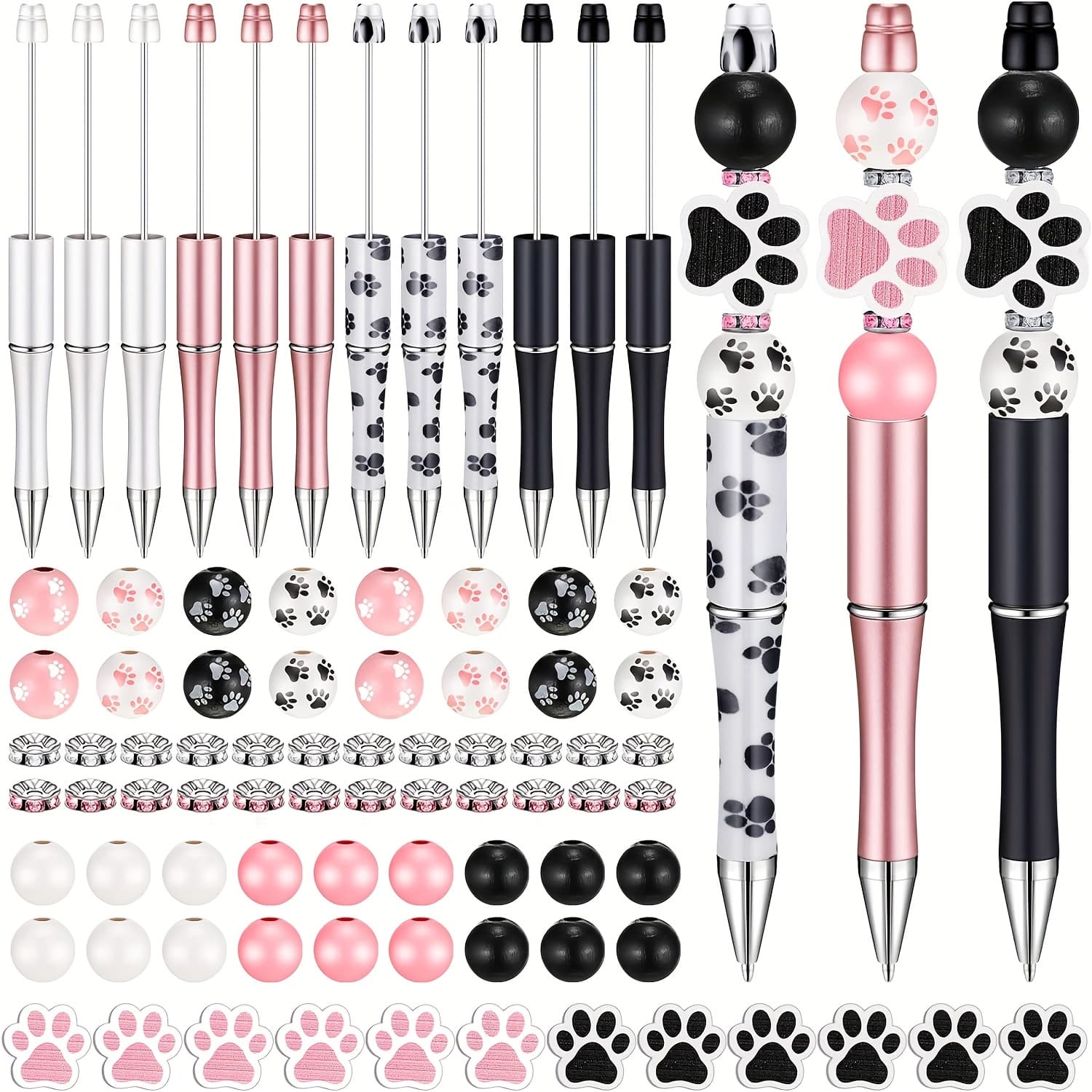 TEMU 82 Plastic Ballpoint Pen Set, Including 12 Ballpoint Pens, 46 Wooden Bead Beads, And 24 Spacers, Diy Gift Office Supplies