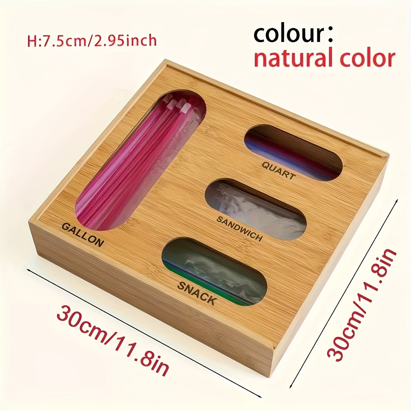 TEMU 1pc Kitchen Bag Organizer, Bamboo Food Storage Organizer For Drawer, Pantry Organizer, Bamboo Drawer Organizer, Storage Box, Kitchen Supplies